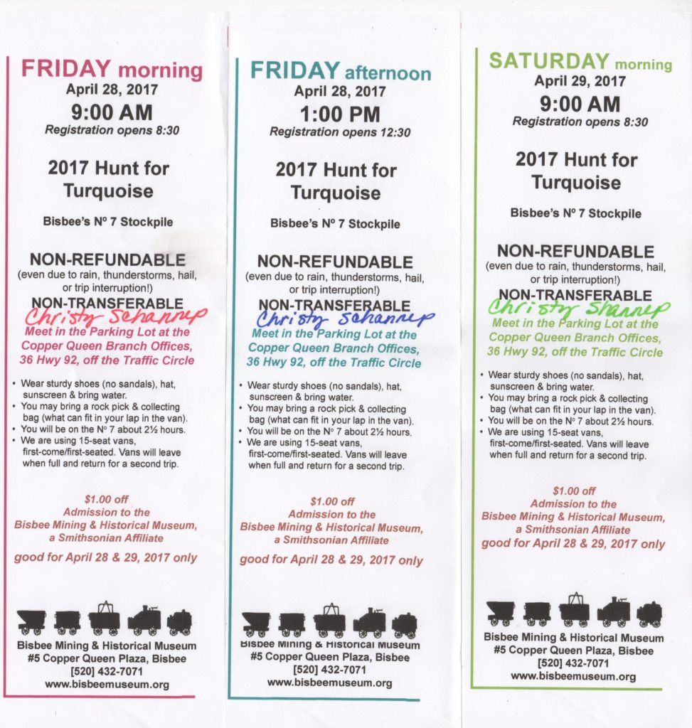 2017 Bisbee Turquoise Hunt Ticket