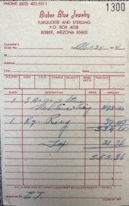 Vintage Receipt for Bisbee Turquoise