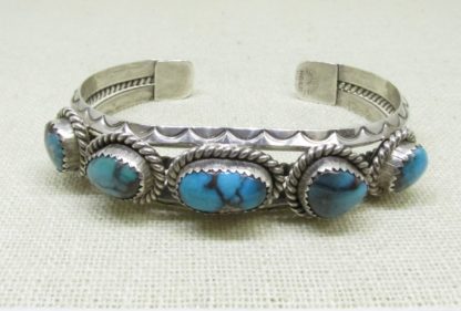 Blue Bisbee Turquoise and Sterling Silver Bracelet by Toby Henderson Navajo (Dine’)